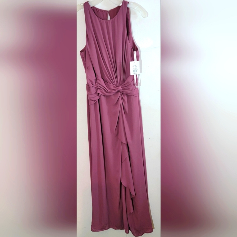 David's Bridal Bridesmaid Dress Size 10 High Neck With Knot Cascade Chianti NWT